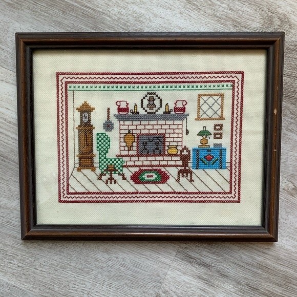 Vintage Other - Vintage Framed Cross Stitch Home Art
